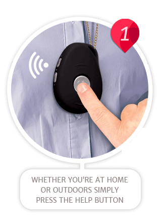 Step 1 - The device is activated by pressing the SOS button or when the device detects a fall